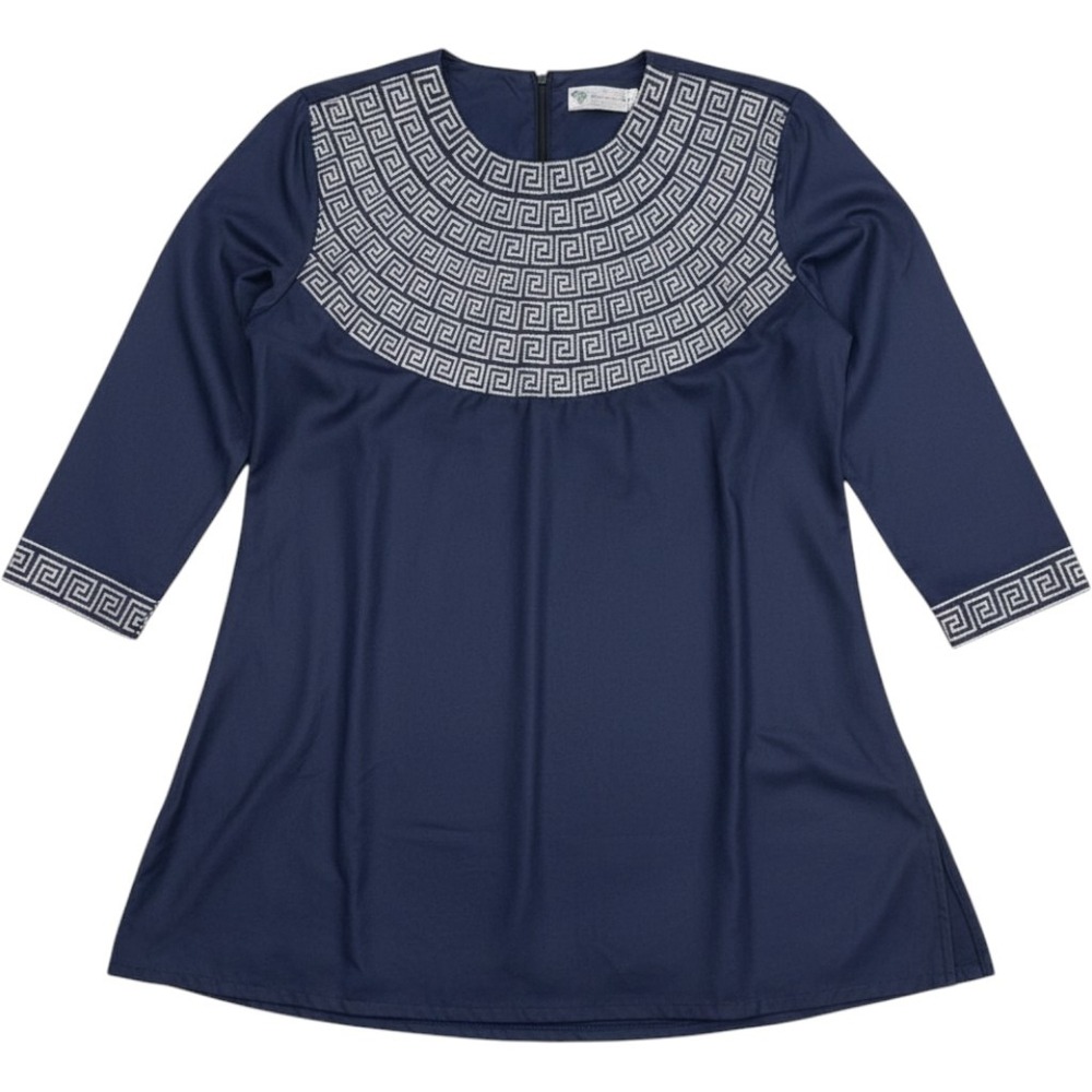 Nice Core African Garment Navy Blue Greek Key Embroidered Tunic Top XXL